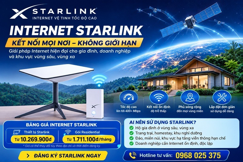 Internet Starlink giá bao nhiêu? - Hotline đăng ký: 0968025375